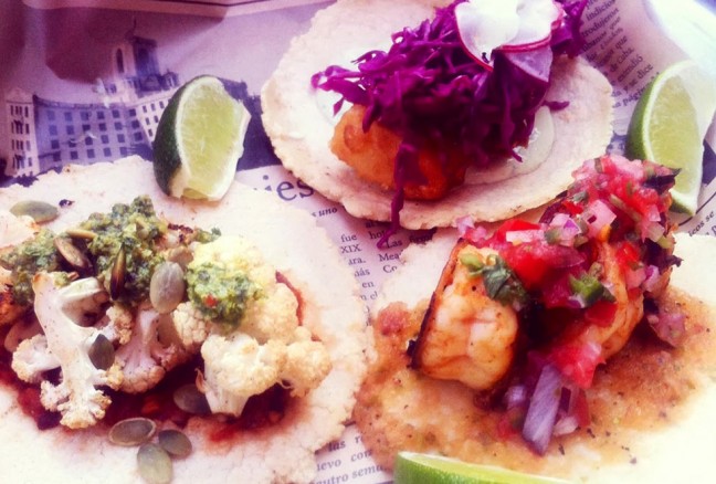 Sample all three fish tacos for $11.