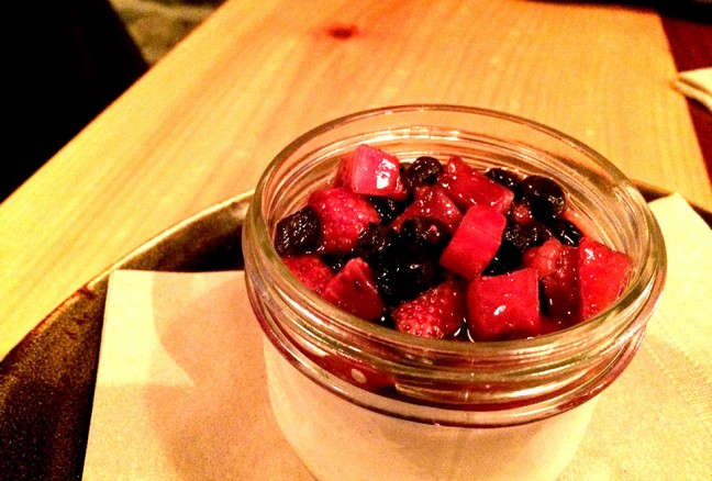 Jar of Yummy Stuff - buffalo yogurt panna cotta with mixed berries.