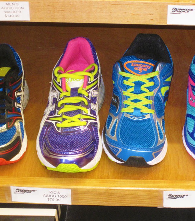 Runners Choice carries shoes for adults and kids: Asics, Brooks, Saucony, New Balance, Altra and Adidas.