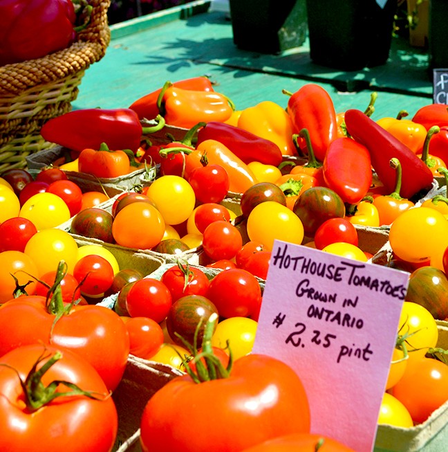 Fresh tomatoes are great for pizza sauces and then topped with fresh slices of mozzarella and herbs – all procured from the Public Market.