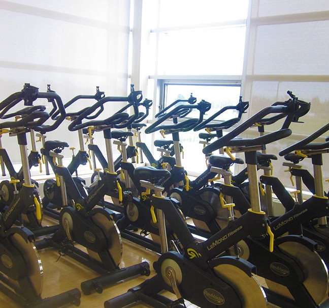 The upper gym at St. Lawrence is also used for spinning classes and offers a great view of King Street and Lake Ontario Park from its wall of windows.