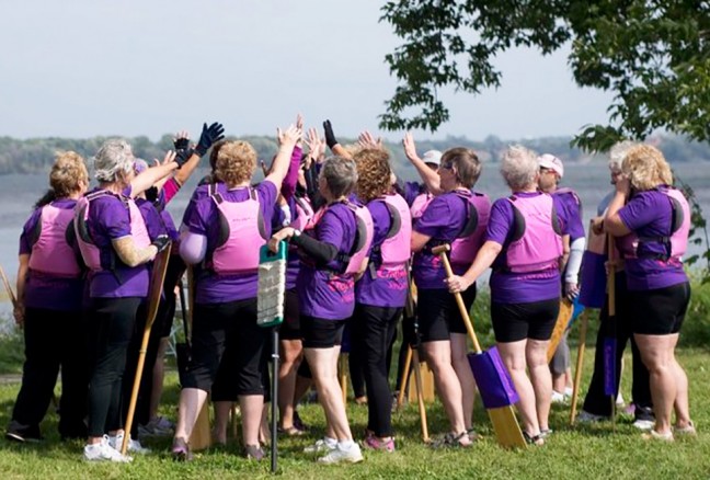 Kingston's Chestmates Dragonboating team getting ready for their race.