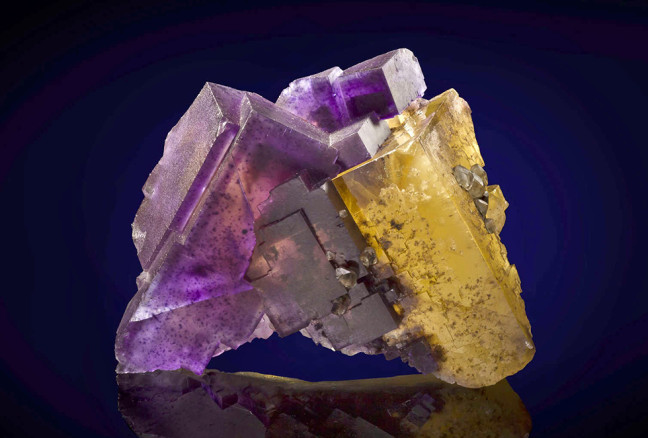 A piece of yellow and purple fluorite can be altered into a work of art. © The Arkenstone