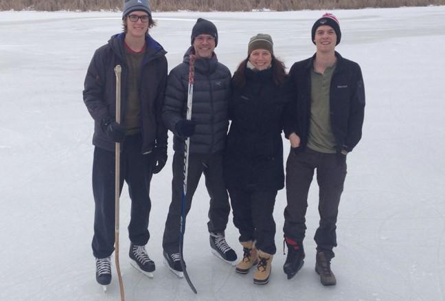 James hitting the ice for some hockey with his family.