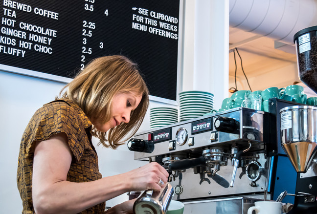 Amber crafting a cappucino (Photo credit Brian Chard Designs)