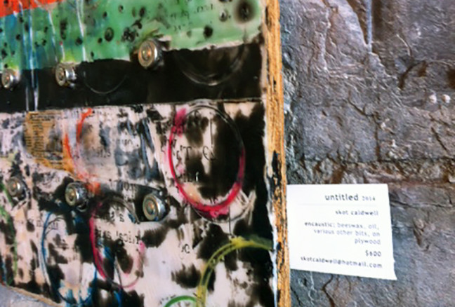 A sample of Skot Caldwell’s encaustic art, adorning the limestone walls.