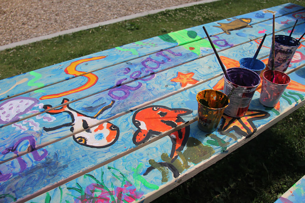 Under the Sea – working on a family picnic table project.