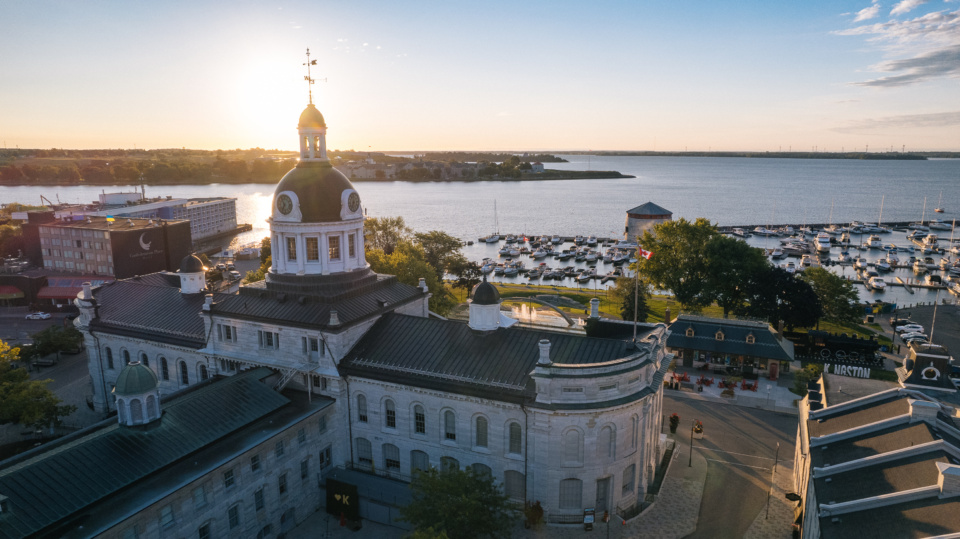 Drone view of City Hall and the Kingston waterfront