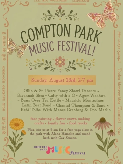 Compton Park Music Festival is in two short weeks Join us on Sunday August 23rd for Incredi