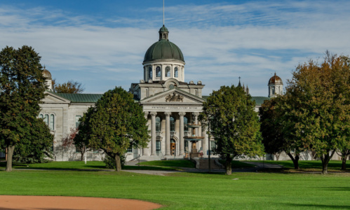 The view of Frontenac County Courthouse from City Park