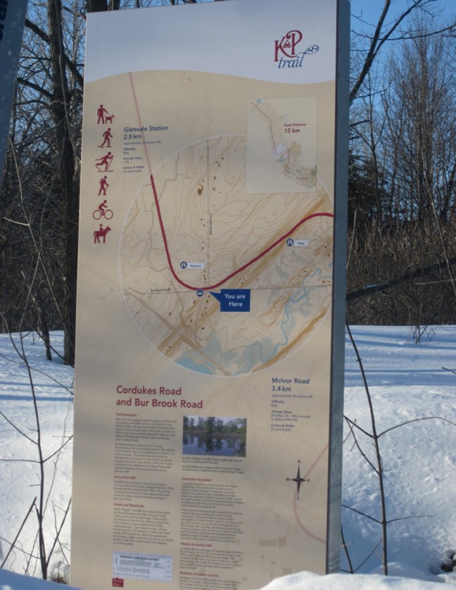 Informative signs are posted at all entry points to the K&P trail.