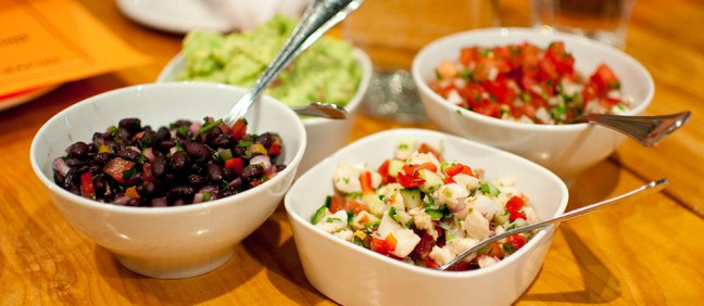 Chef Stev George at Olivea served ceviche, pico de gallo, guacamole and beans with tortilla chips inspired by the restaurant La Cocina de Gabby.