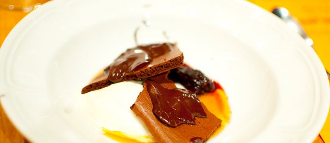 Olivea's home-run molecular gastronomy dessert - chocolate warmed to 98 degrees