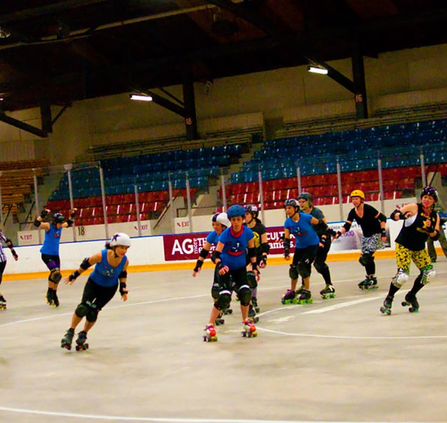 The Kingston Derby Girls practice for their season opener bout on Saturday May 10th at the Memorial Centre