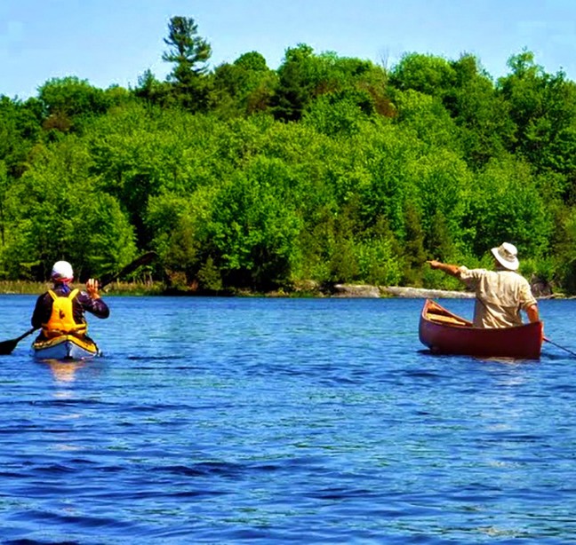 Our guide, John, points out an Osprey on our paddling trip.