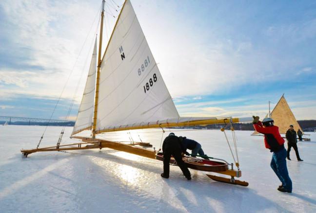 A modern ice yacht is made of a single-piece backbone the entire length of the boat, and a runner-plank upon which it rests at right angles, the two forming a kite-shaped frame. 