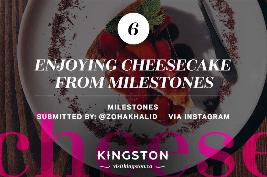 Enjoying cheesecake from Milestones