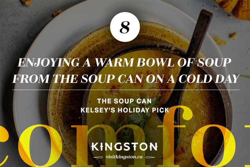 Enjoying a warm bowl of soup from The Soup Can on a cold day